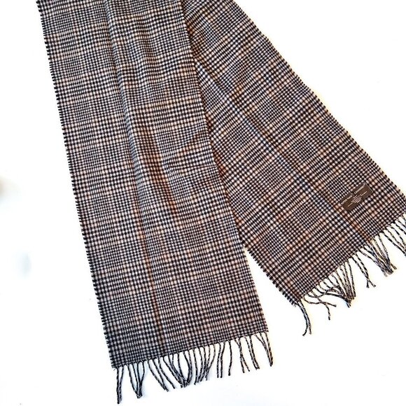 Softer than Cashmere Brown and Tan Plaid Fringed 12" x 64" scarf - Picture 1 of 5